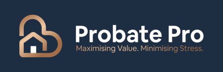 probate pro logo. house with heart above the house, maximising value, minimising stress.